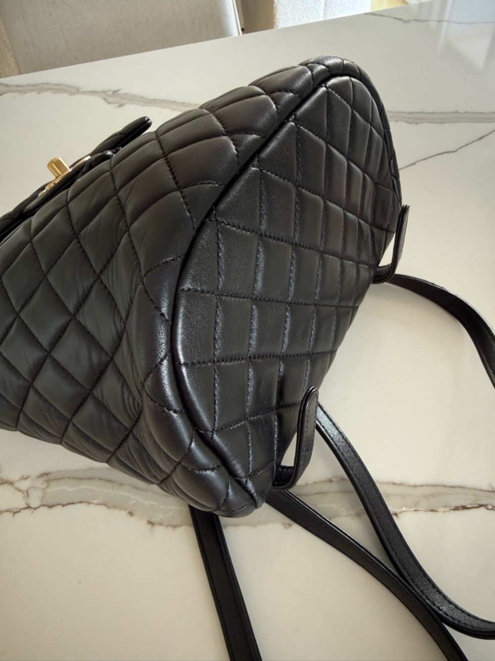 CHANEL Black Quilted Lambskin Backpack with Gold Chain - Picture 4 of 11